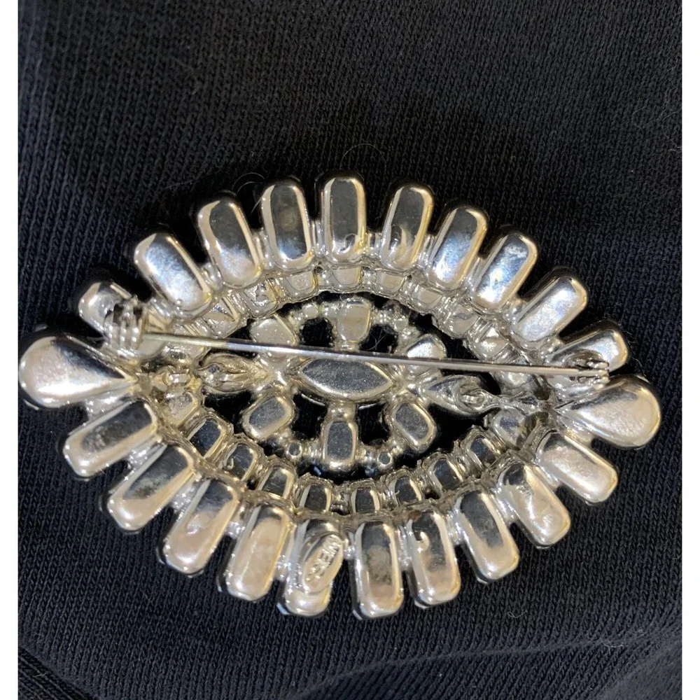 WEISS Crystal Faceted Marquis Shaped Brooch With Emerald, Pear & Baquette Stones